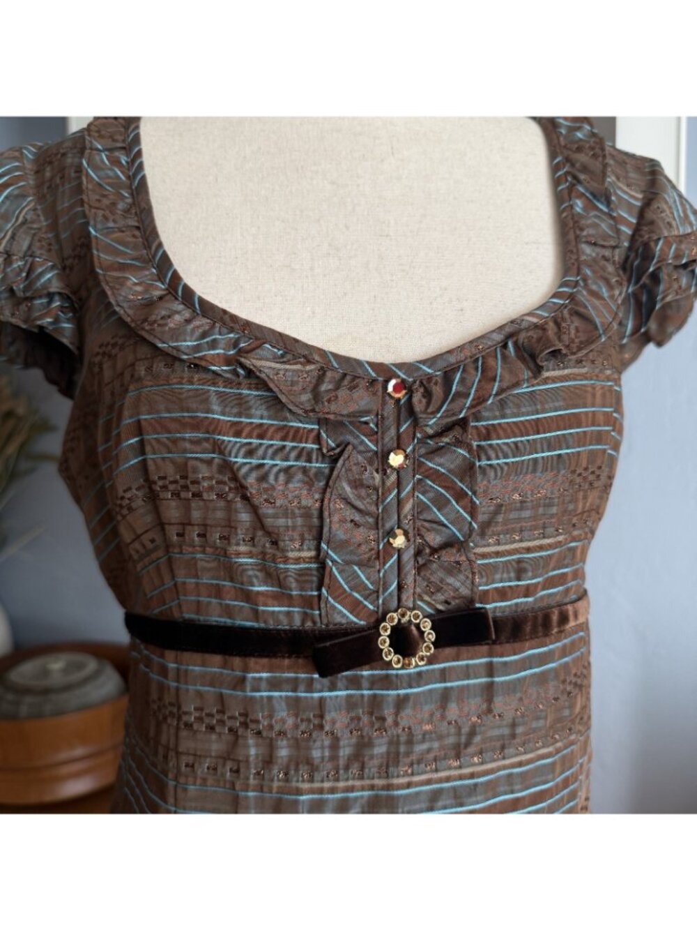 Nanette Lepore Vtg Y2K Milkmaid Babydoll Top Blouse Cap Sleeve Ruffles - Picture 3 of 7